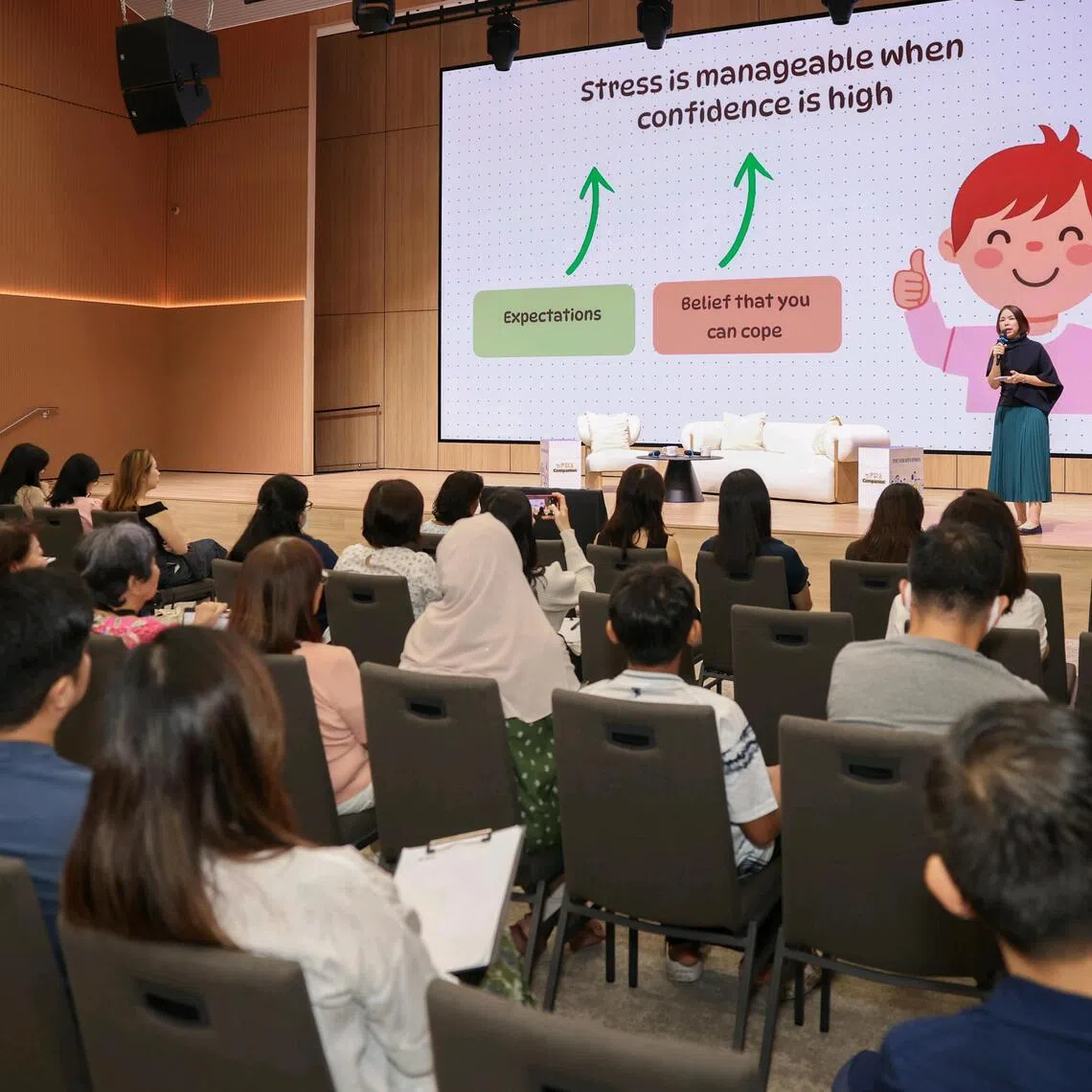 Ms June Yong, a counselling associate and family life specialist from Focus on the Family, speaking at The Straits Times’ PSLE Stress Management Workshop on Jan 17.