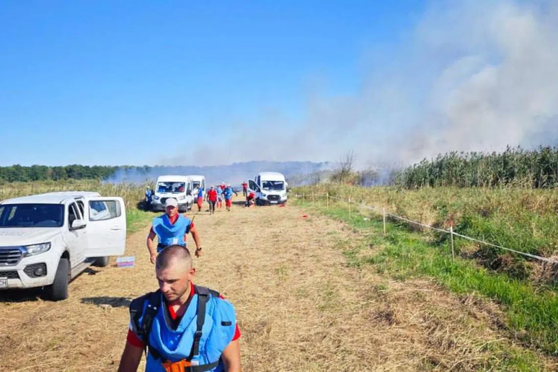 A photo posted to social media that is said to show the site of the rocket attack in Chernihiv. 