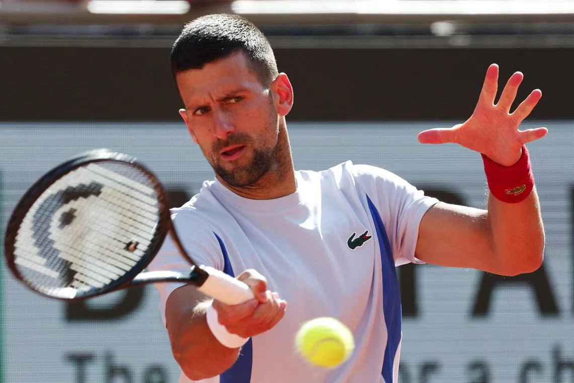 Serbia's Novak Djokovic in action during a practice session ahead of the French Open.