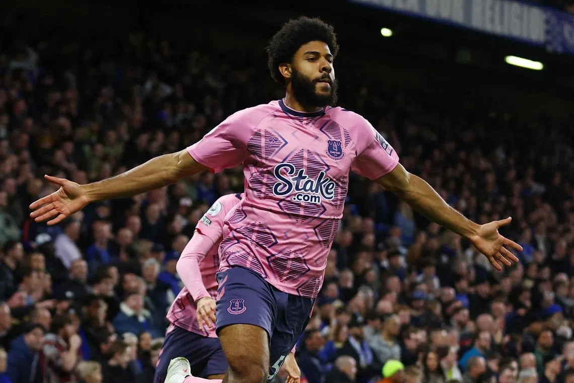 Everton's Ellis Simms celebrates scoring their second goal.