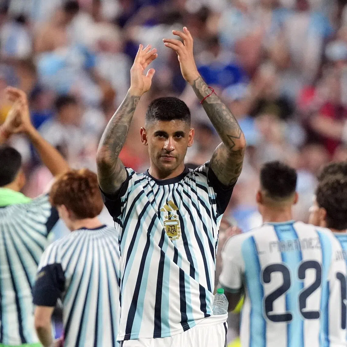 Argentina’s Cristian Romero celebrating his team’s victory over Switzerland in their 2026 World Cup quarter-final on July 11.