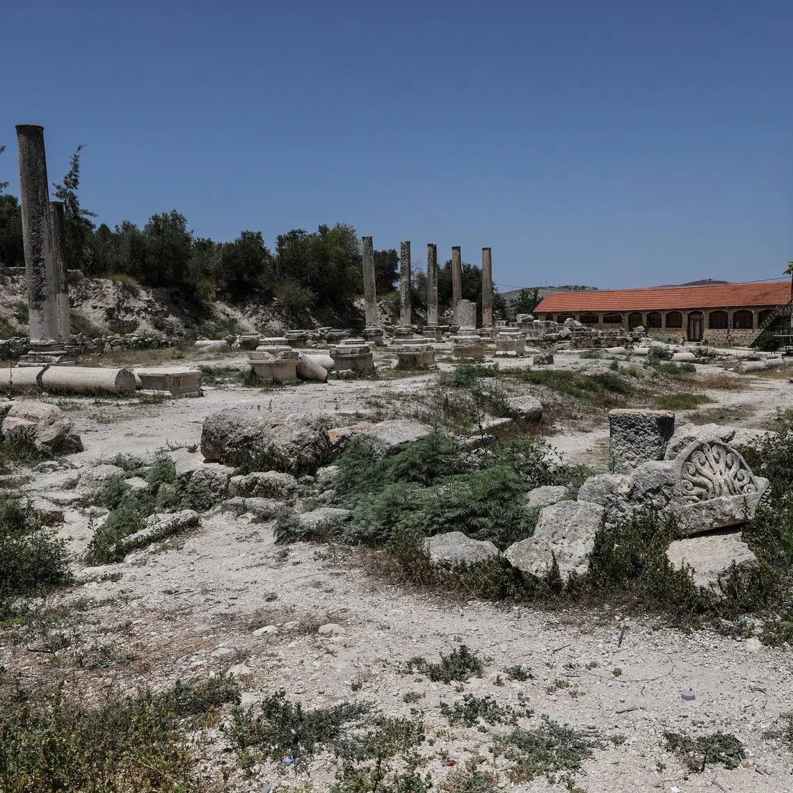 Pillars and archaeological remains in the ancient village of Sebastia, near Nablus in the Israeli-occupied West Bank, June 4, 2026. REUTERS/Ammar Awad