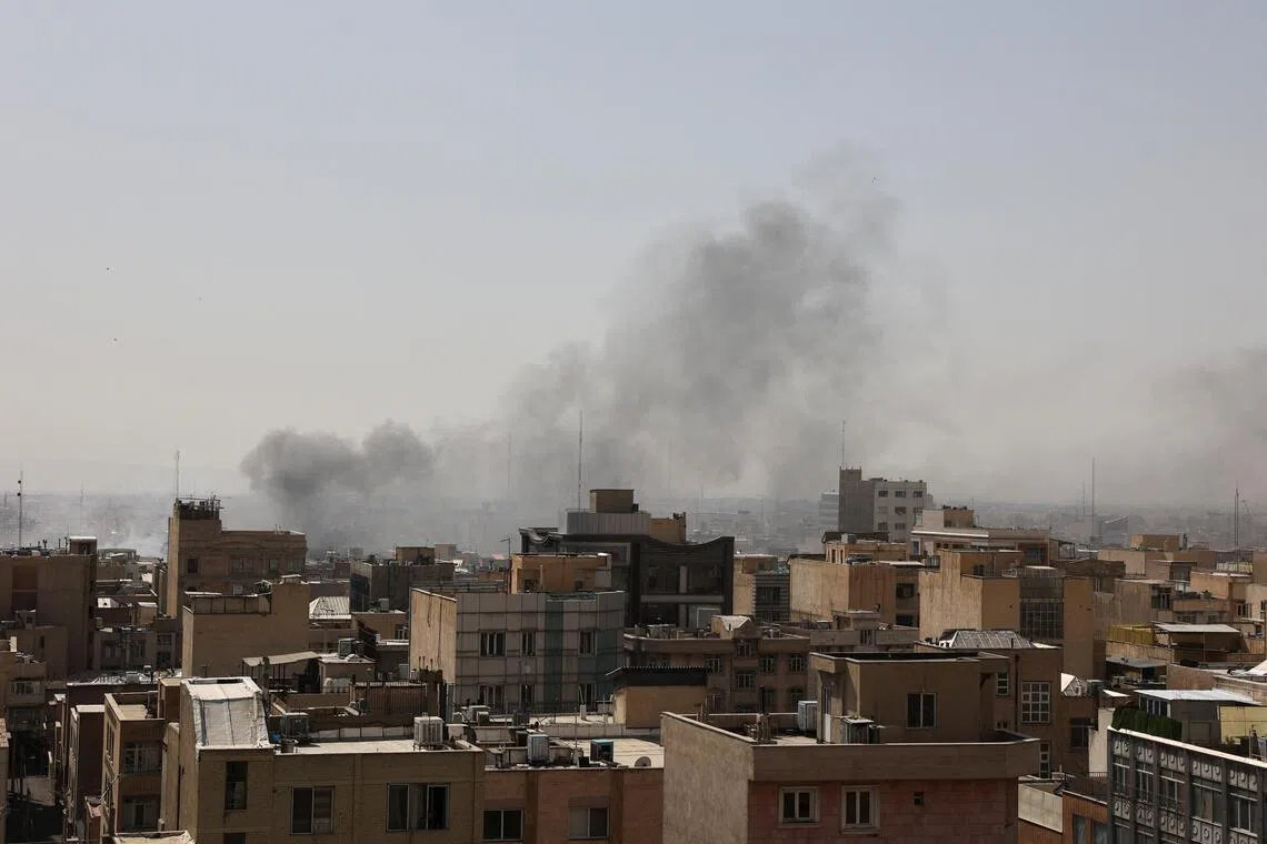 Smoke rises following an explosion, after Israel and the US launched strikes on Iran, in Tehran, Iran on Feb 28, 2026. 
