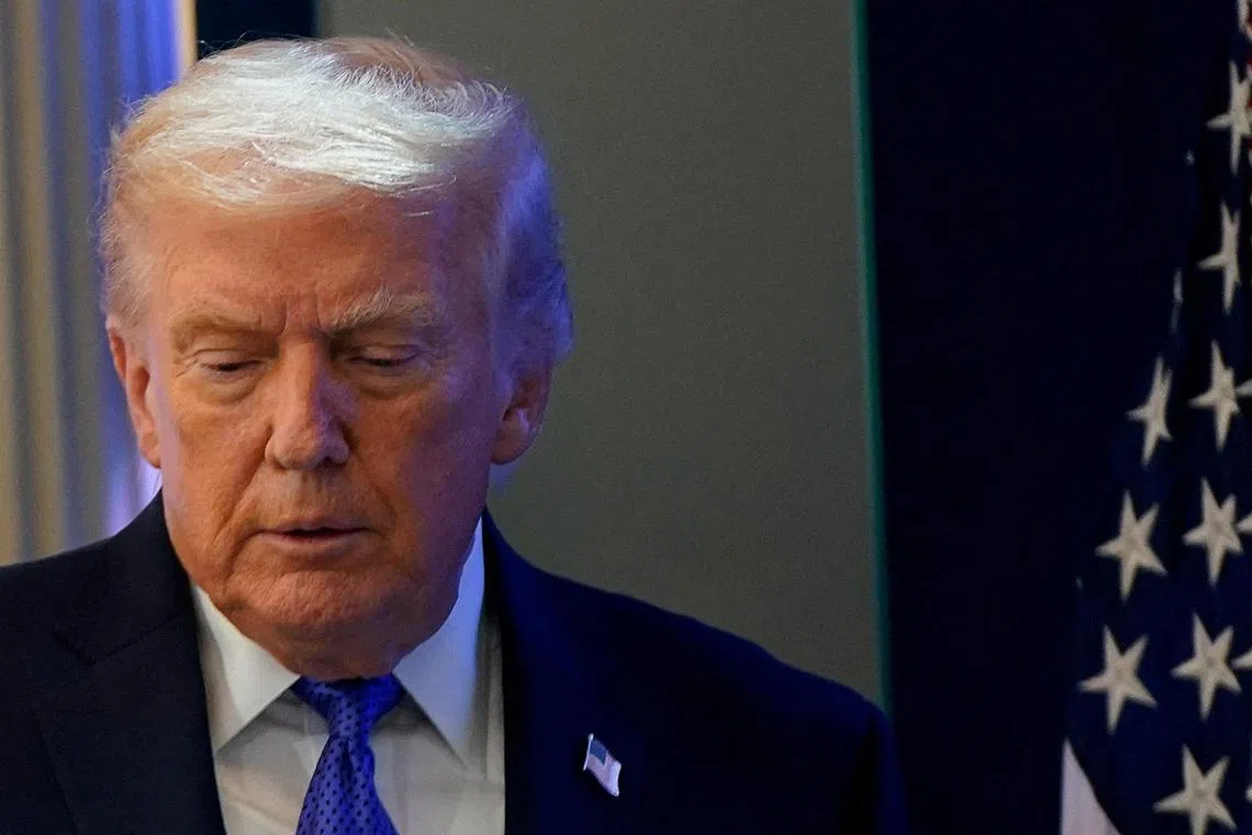 U.S. President Donald Trump arrives for a press briefing at the White House, following the Supreme Court's ruling that Trump had exceeded his authority when he imposed tariffs, in Washington, D.C., U.S., February 20, 2026. REUTERS/Elizabeth Frantz