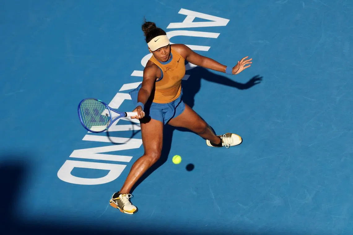 Japan's Naomi Osaka hits a return to USA's Alycia Parks during their semi-final match at the WTA Auckland Classic.