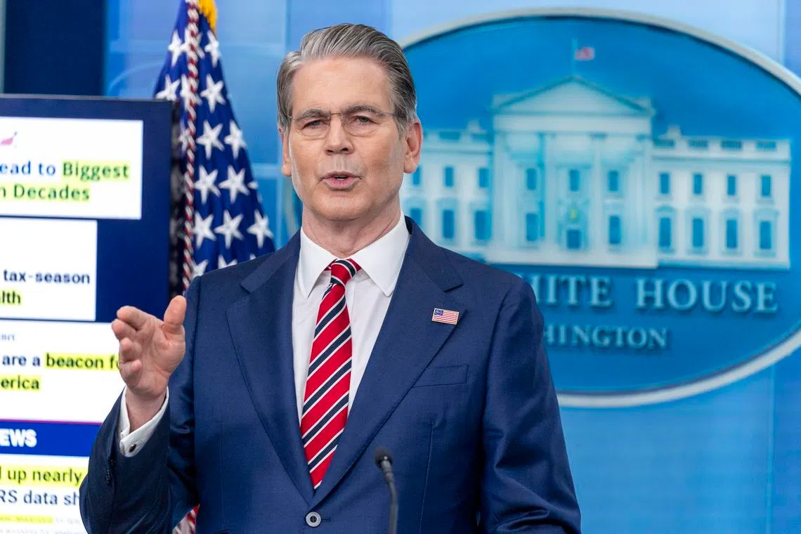 US Treasury Secretary Scott Bessent speaking at a White House press briefing on April 15.