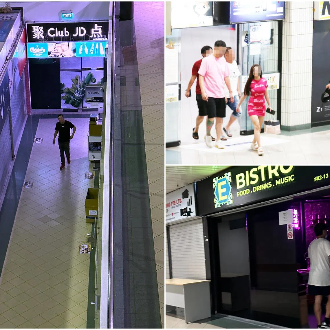 Patrons at Sim Lim Square at night. Abuzz with shoppers in the day, the tech hub takes on a different vibe after dark.