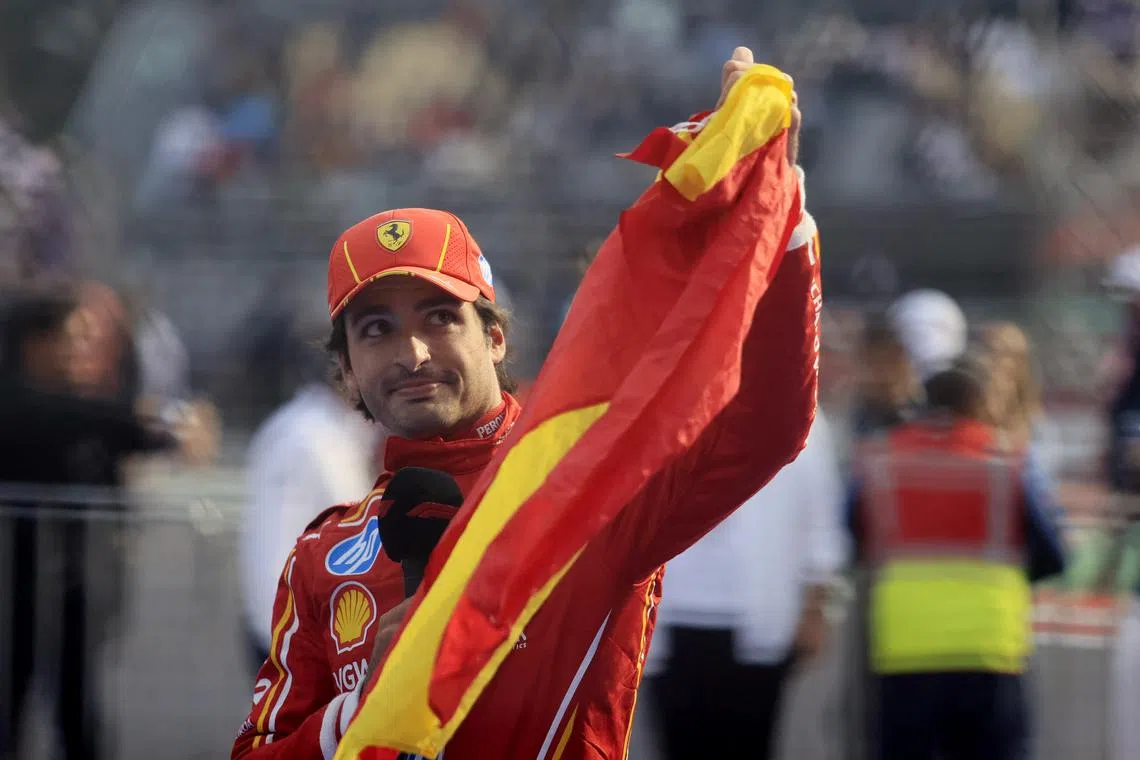 Formula One F1 - Mexico City Grand Prix - Autodromo Hermanos Rodriguez, Mexico City, Mexico - October 27, 2024 Ferrari's Carlos Sainz Jr. celebrates after winning the Mexico City Grand Prix REUTERS/Carlos Perez Gallardo/File Photo