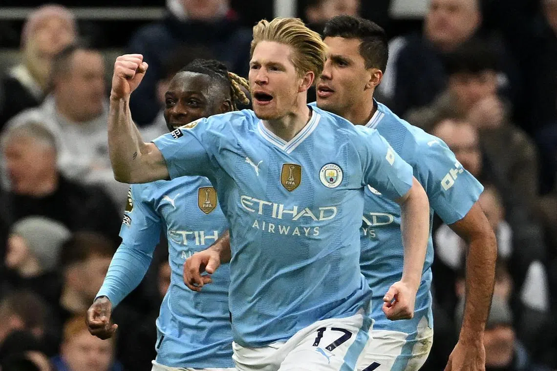 Manchester City's Kevin De Bruyne celebrates after scoring their second goal.