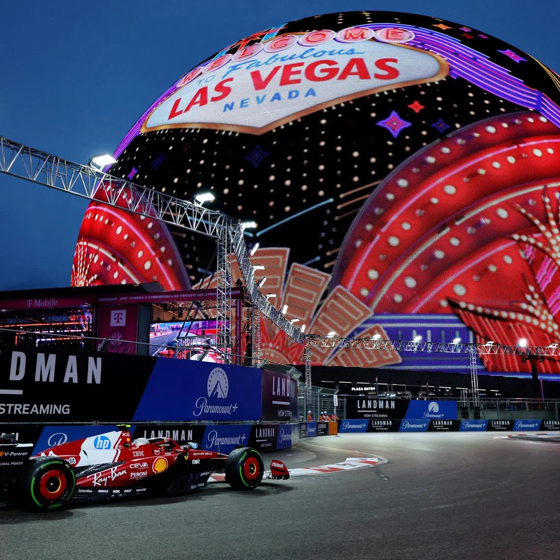 Formula One F1 - Las Vegas Grand Prix - Las Vegas Strip Circuit, Las Vegas, Nevada, United States - November 21, 2025 Ferrari's Lewis Hamilton in action during practice REUTERS/Daniel Cole
