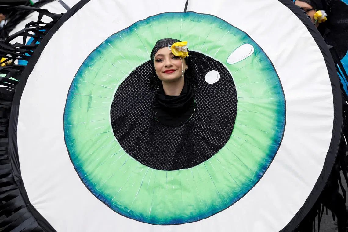 A reveller taking part in the St. Patrick's Day parade in Dublin, Ireland, on March 17, 2025. 