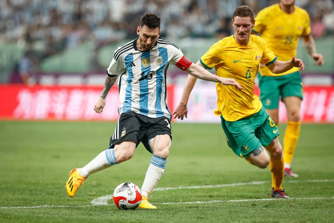 Argentina's Lionel Messi played in a friendly against Australia in Beijing on Sunday but will not be travelling to Jakarta for Monday's game against Indonesia.