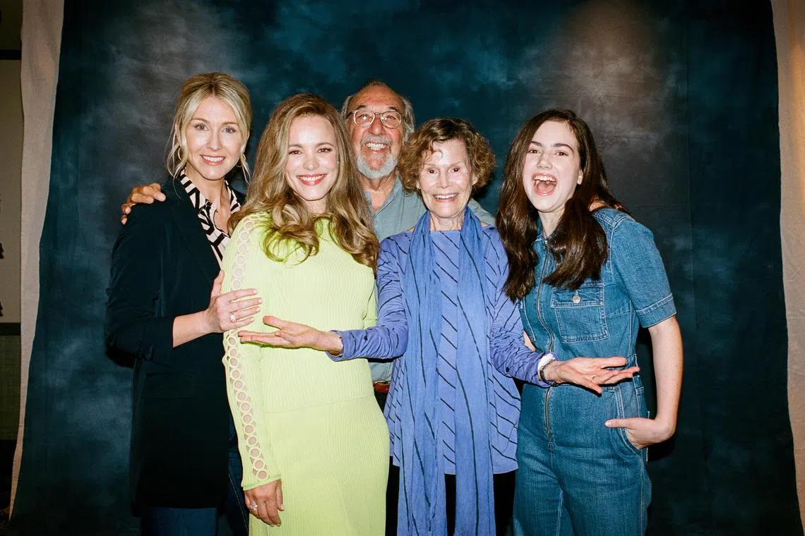Judy Blume, second from right, with the Are You There God? It's Me, Margaret film-making team: (from left) the writer-director Kelly Fremon Craig; Rachel McAdams; the producer James L. Brooks; and the film's star, Abby Ryder Fortson, in Key West, Florida, March 26, 2023. 