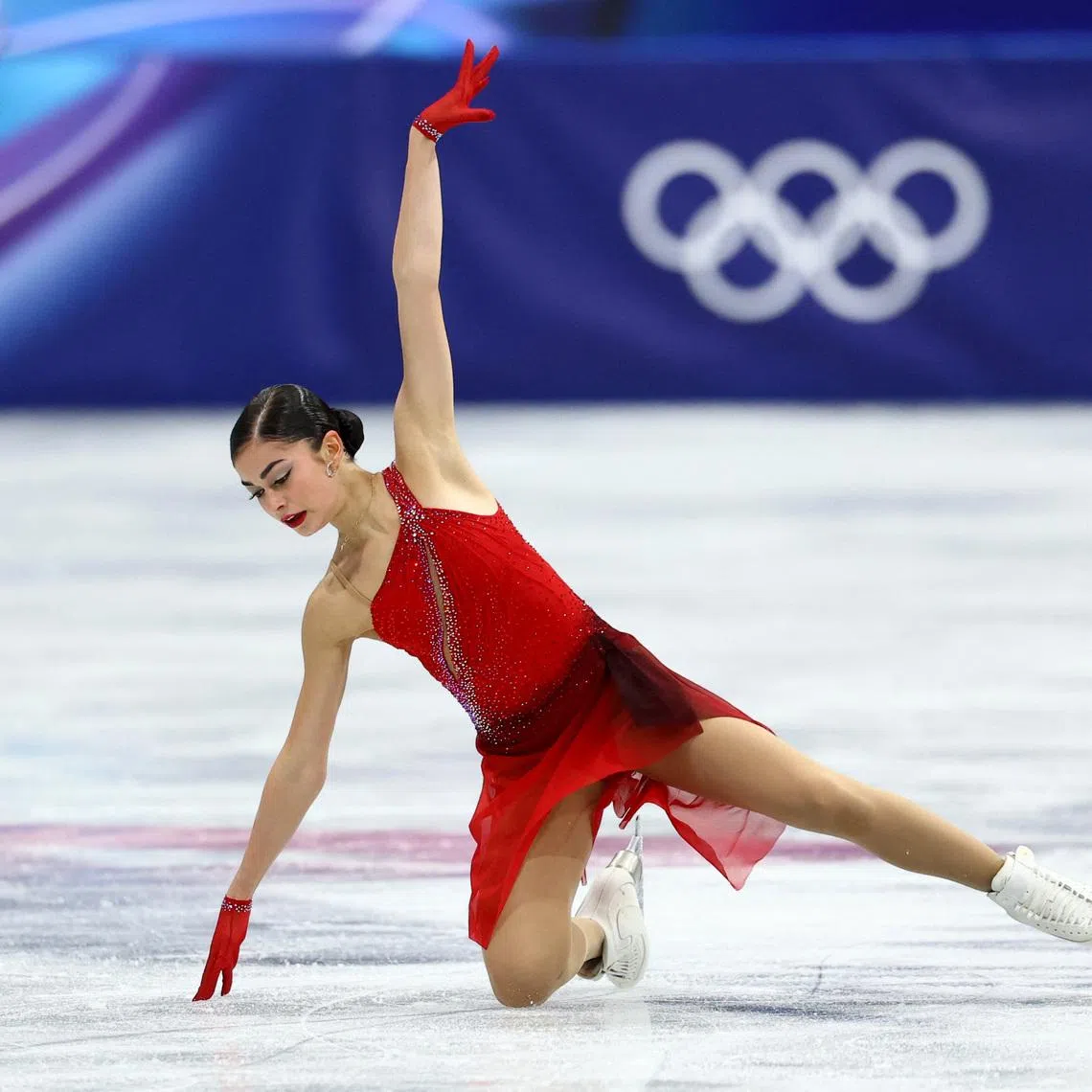 Milano Cortina 2026 Olympics - Figure Skating - Women Single Skating - Free Skating - Milano Ice Skating Arena, Milan, Italy - February 19, 2026. Adeliia Petrosian of AIN performs during the Free Skating. REUTERS/Claudia Greco