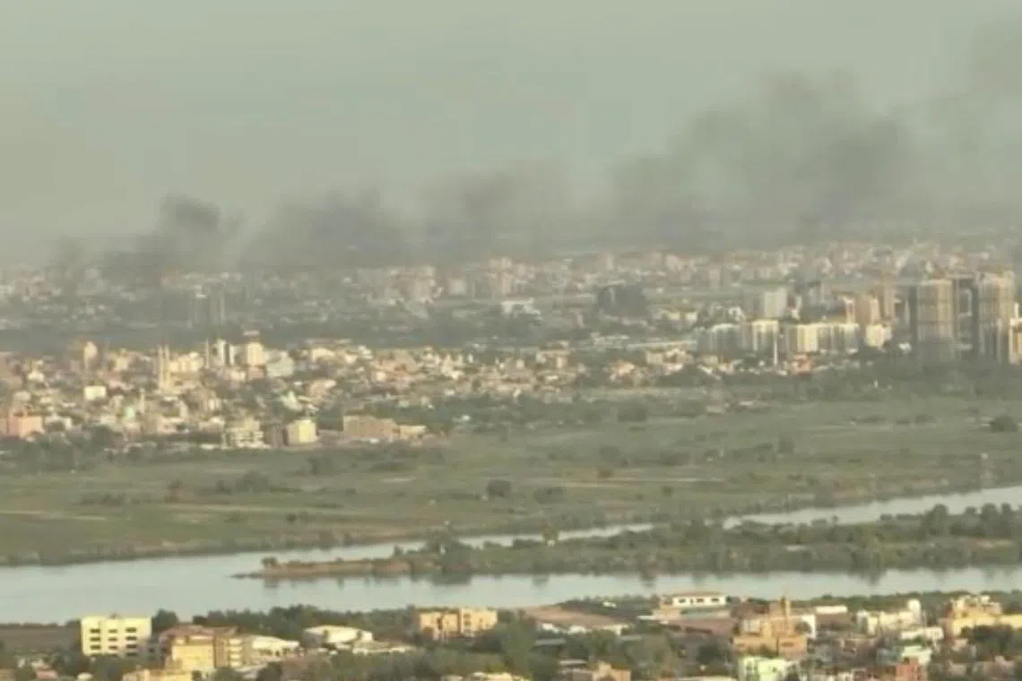 Smoke seen rising above North Khartoum amid a conflict between rival leaders in Sudan on April 22. 
