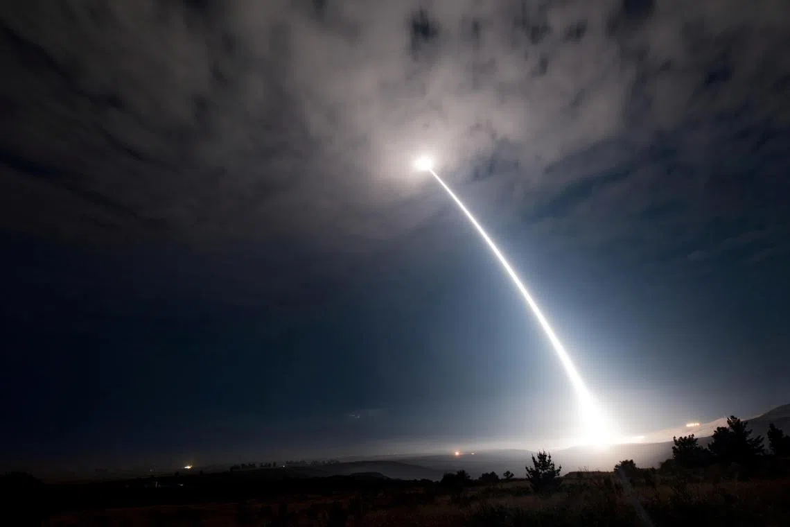 An unarmed US Minuteman III intercontinental ballistic missile is launched, during testing at Vandenberg Air Force Base, in California.