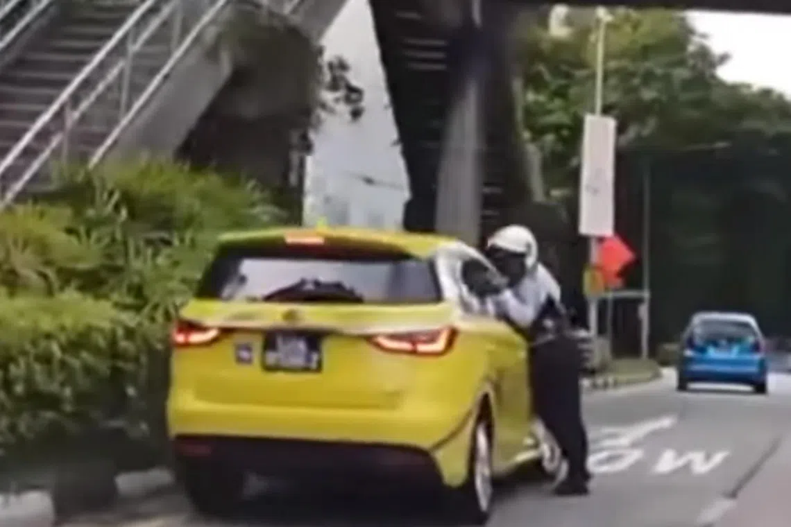 Jeremiah Ong Seng Hwee was also disqualified from driving for eight months after pleading guilty to causing grievous hurt to the Traffic Police officer.