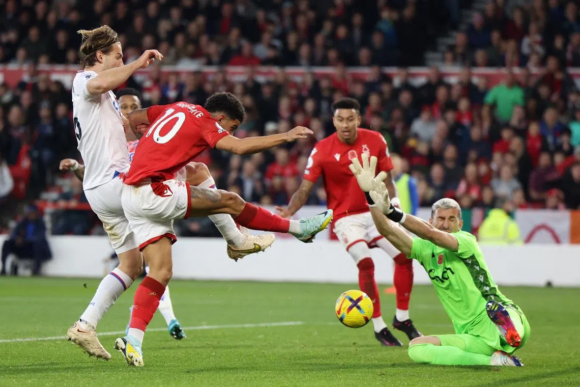 Nottingham Forest's Morgan Gibbs-White scores their first goal.