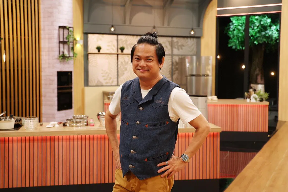 Singaporean DJ Dennis Chew on the set of season two of Mediacorp's baking competition  Creme De La Creme. The 51-year-old recently landed a marketing internship at Song Fa Bak Kut Teh.
