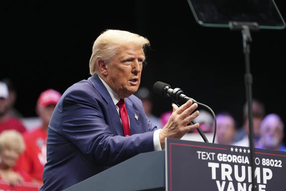 Former president Donald Trump delivering remarks on his economic policy in Savannah, Georgia., on Sept 24.