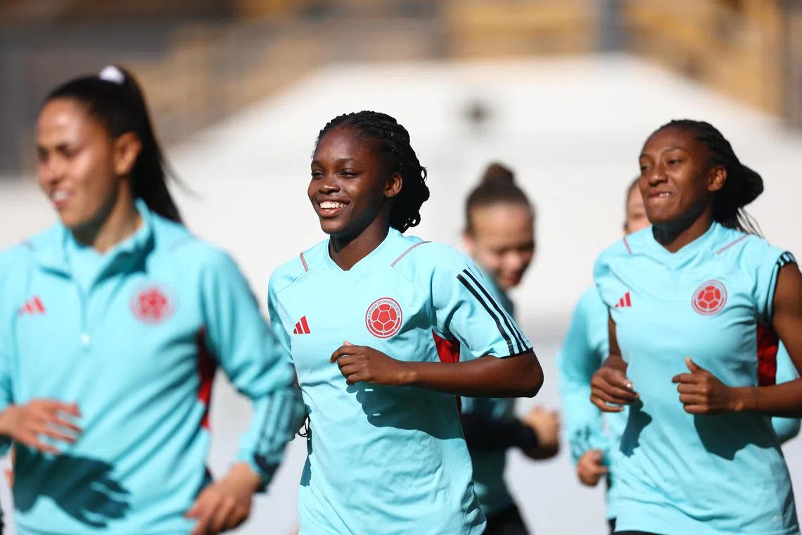 Colombia's Linda Caicedo and teammates during training ahead of the match against Germany.