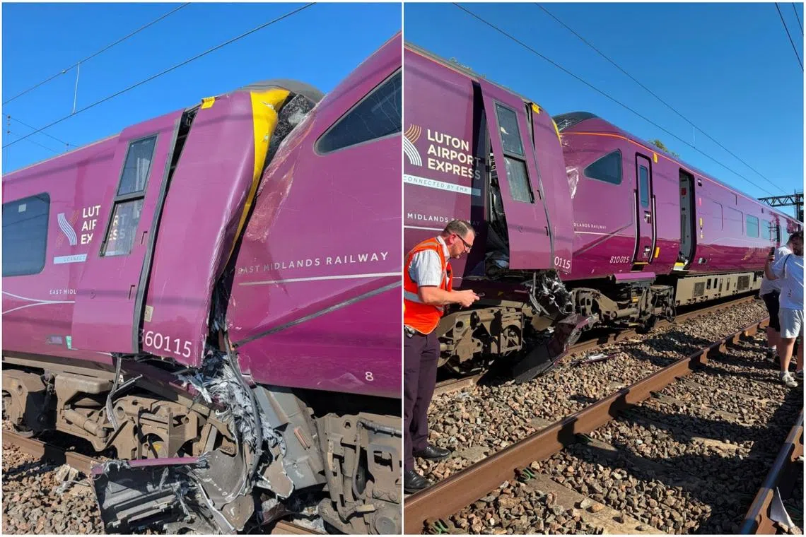 A video posted on social media showed what appeared to be the front of one train entangled with the back of another, with both still on the tracks.
