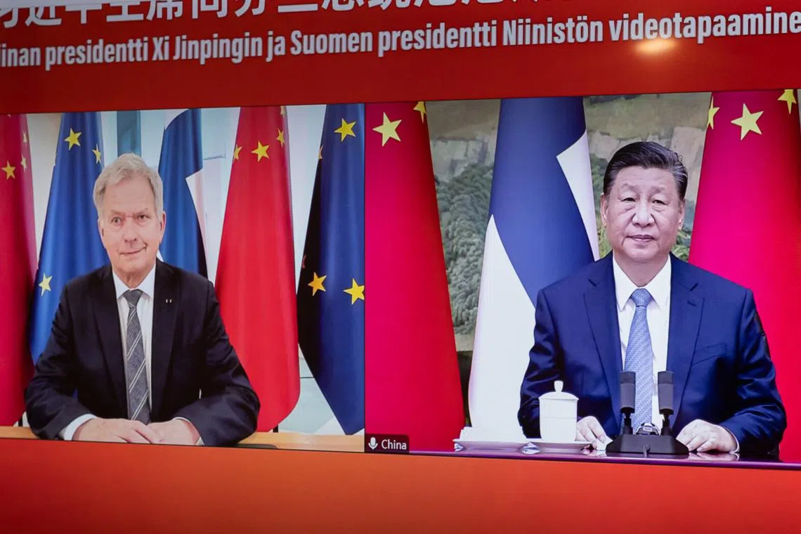 Finnish President Sauli Niinisto (left) and China’s Xi Jinping held a “constructive dialogue” over the damaged Balticconnector pipeline between Finland and Estonia.