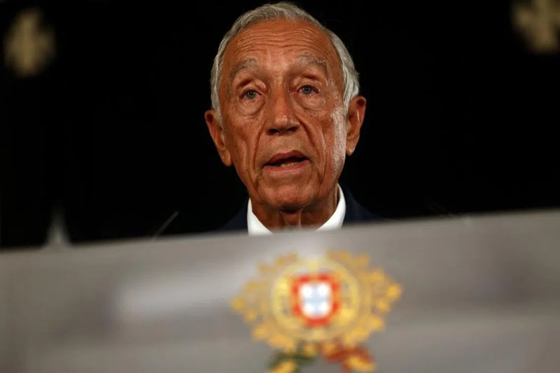 FILE PHOTO: Portugal's President Marcelo Rebelo de Sousa addresses the nation in Belem Palace, Lisbon, Portugal, May 4, 2023. REUTERS/Pedro Nunes/File photo