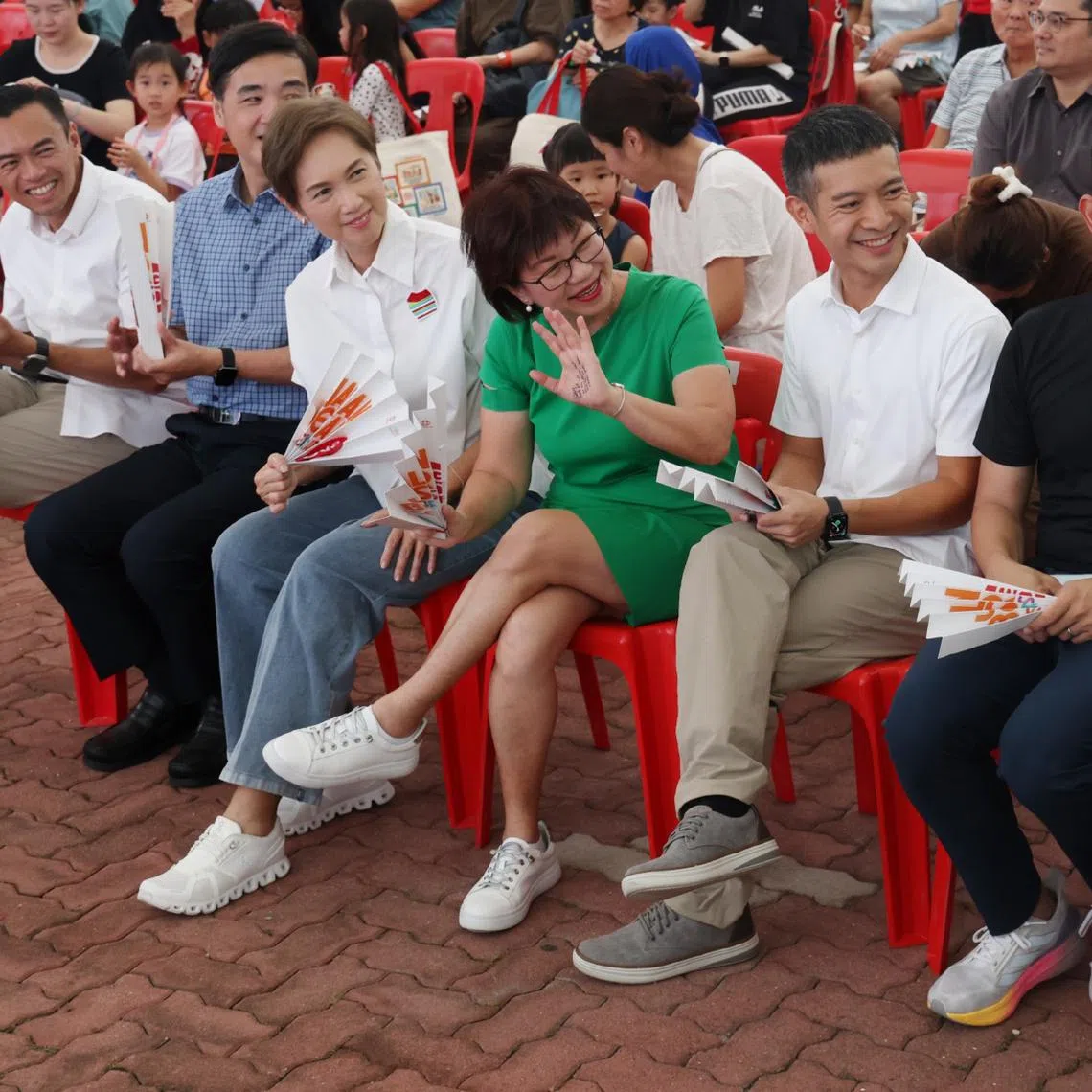(From left) Jalan Besar GRC MPs Wan Rizal, Heng Chee How, Minister Josephine Teo, Denise Phua, and potential candidates Mr Shawn Loh and Mr David Hoe, at the launch of the masterplan in Boon Keng on April 6.