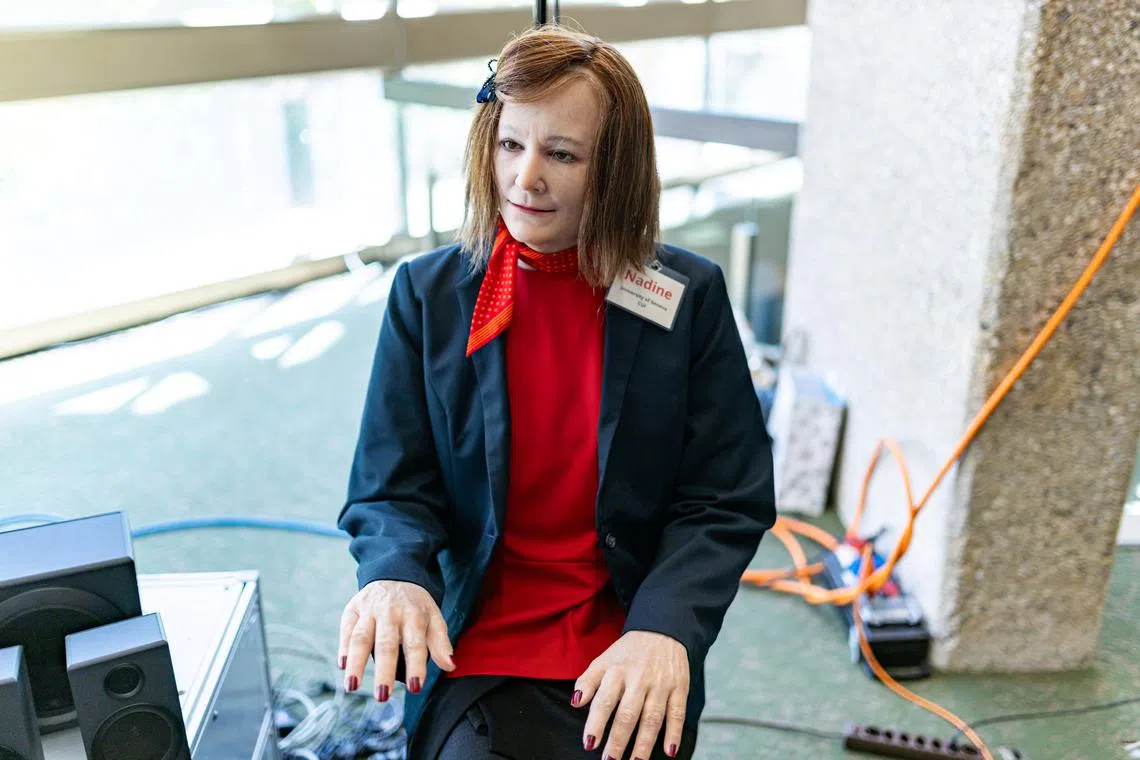 Humanoid robot 'Nadine' is at AI for Good Global Summit, in Geneva, Switzerland, on July 6, 2023.