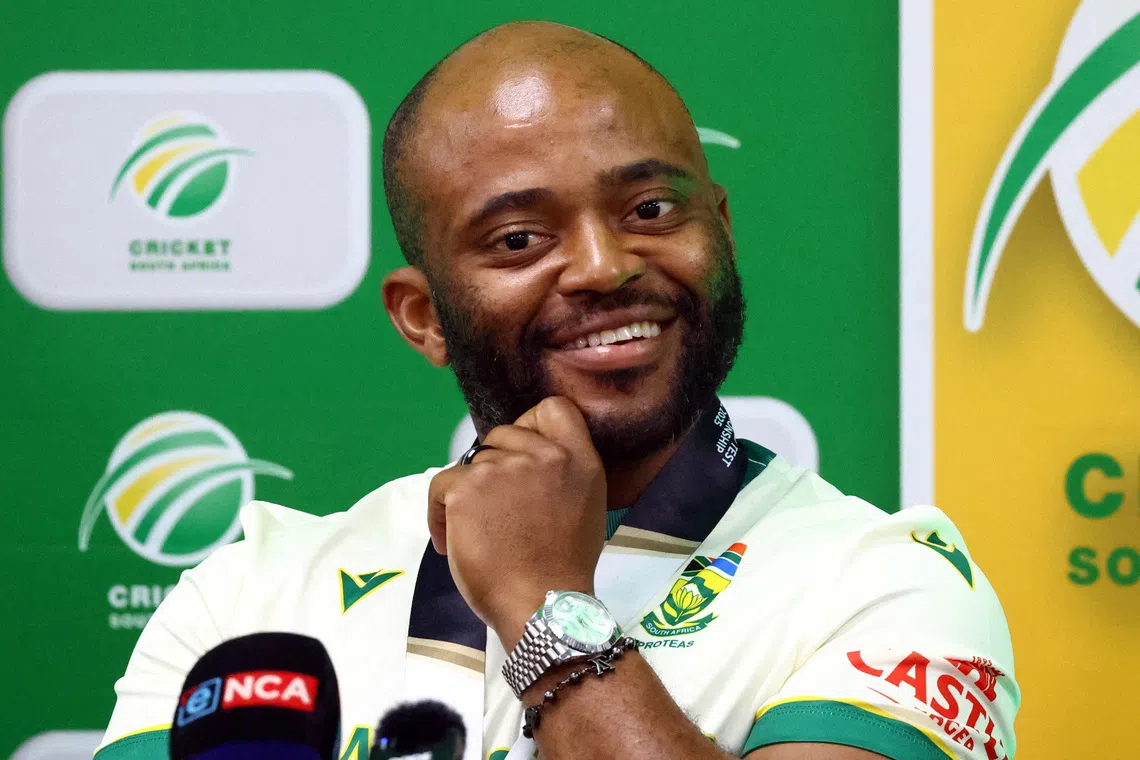 FILE PHOTO: Cricket - South Africa return home after historic World Test Championship win - Cricket South Africa, Melrose, Johannesburg, South Africa - June 18, 2025 South Africa's Temba Bavuma during a press conference REUTERS/Siphiwe Sibeko/File Photo