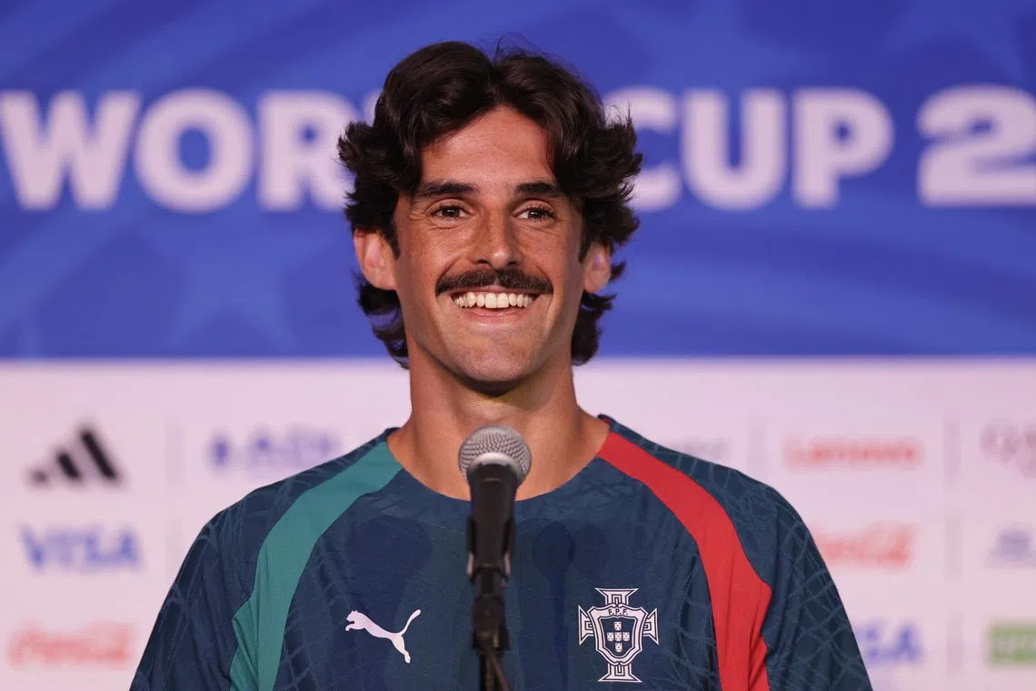 Soccer Football - FIFA World Cup 2026 - Portugal Training - Gardens North County District Park, Palm Beach Gardens, Florida, U.S. - June 26, 2026 Portugal's Francisco Trincao talks to the media in the mixed zone before training REUTERS/Amanda Perobelli