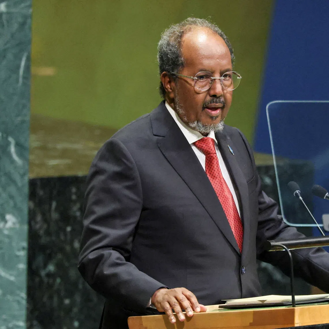 FILE PHOTO; Somalia's President Hassan Sheikh Mohamud addresses the 81st United Nations General Assembly (UNGA) at UN headquarters in New York City, US, September 24, 2026. REUTERS/Caitlin Ochs/File Photo