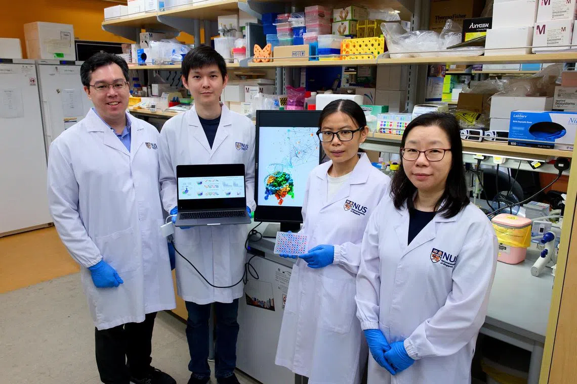 aztetris28 - (Photo 1): National University of Singapore researchers Associate Professor Brian Lim, Dr Noah Sundah, Dr Liu Yu, and Associate Professor Shao Huilin developed TETRIS, a novel technology which maps out diverse protein interactions, allowing for more accurate sub-typing of cancers in just a few hours.

Credit: NUS Institute for Health Innovation & Technology