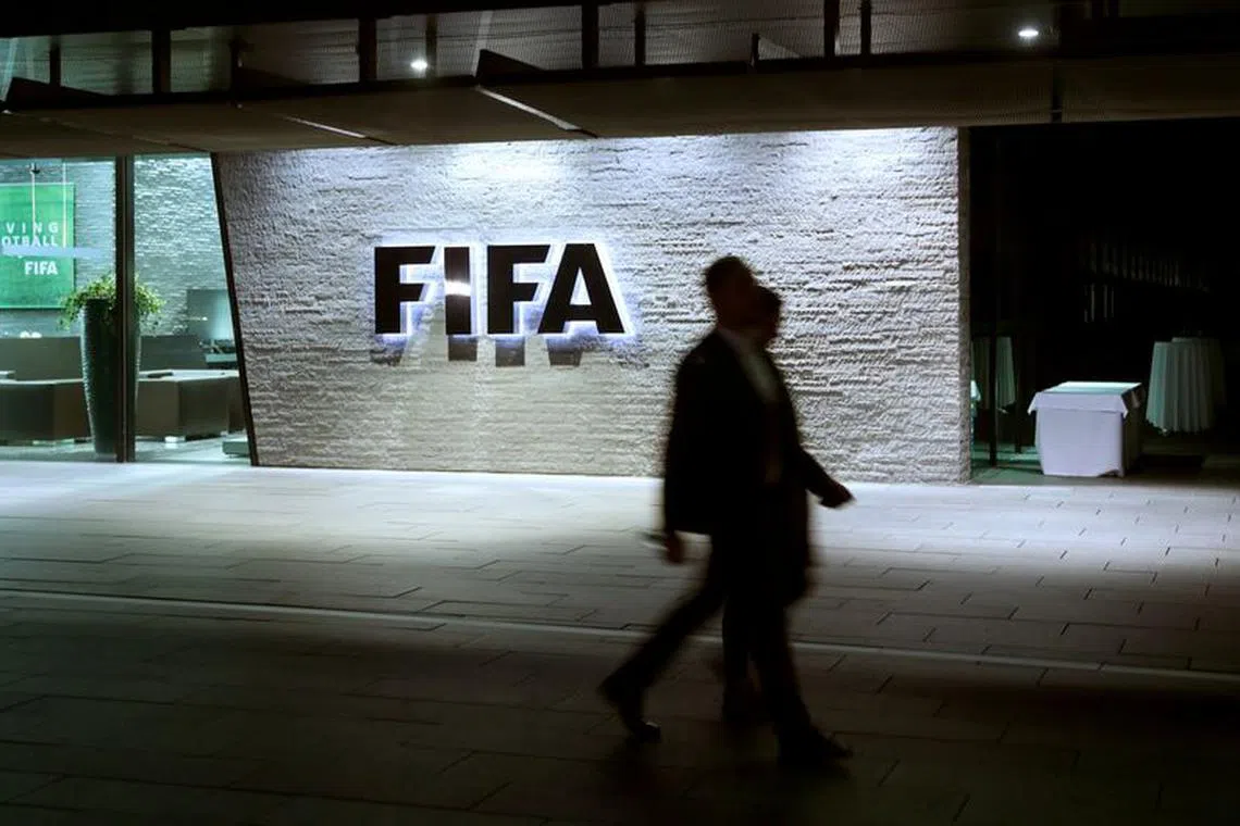 FIFA's logo is seen at its headquarters in Zurich, Switzerland September 30, 2020. REUTERS/Arnd Wiegmann/File Photo