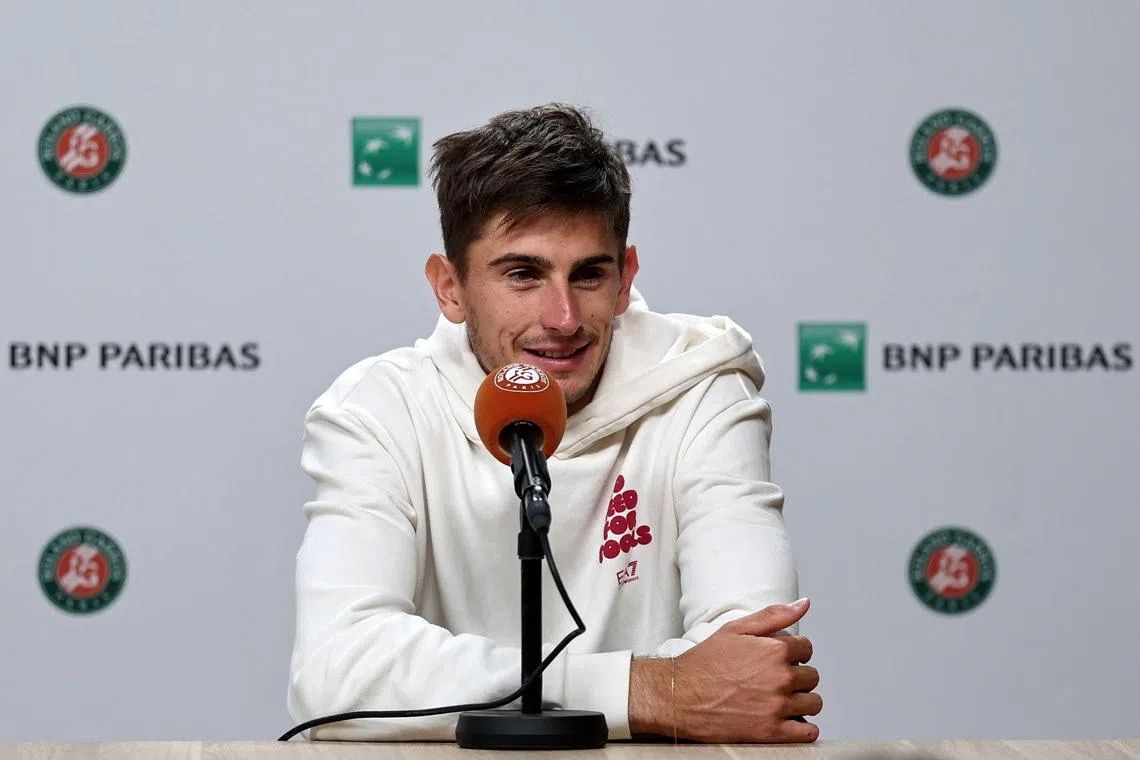 Tennis - French Open - Roland Garros, Paris, France - June 5, 2026 Italy's Matteo Arnaldi speaks during a press conference after retiring from his semi final match against Italy's Flavio Cobolli REUTERS/Benoit Tessier