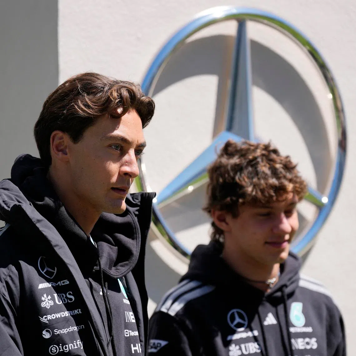 Formula One F1 - Canadian Grand Prix -  Circuit Gilles Villeneuve, Montreal, Quebec, Canada - May 21, 2026 Mercedes' George Russell and Mercedes' Andrea Kimi Antonelli ahead of the Canadian Grand Prix REUTERS/Mathieu Belanger