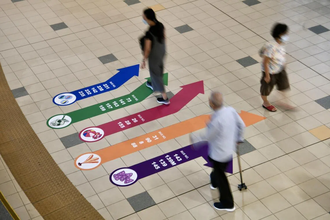 Colour-coded illustrations at Toa Payoh Bus Interchange to
help those with dementia.