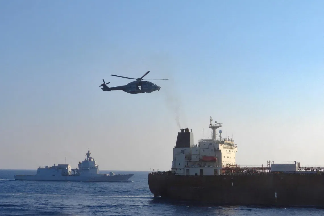 The Italian Defence Ministry said the EU-sanctioned tanker Toa Payoh declared it was sailing under a Cameroon flag and described it as part of Russia’s so-called “shadow fleet”.