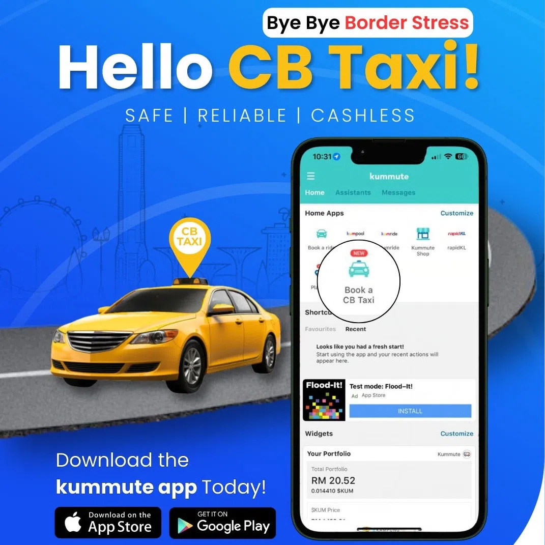 Malaysian ride-hailing firm Kummute launched a cross-border service - known as CB Taxi - as an option on its app on Sept 30.