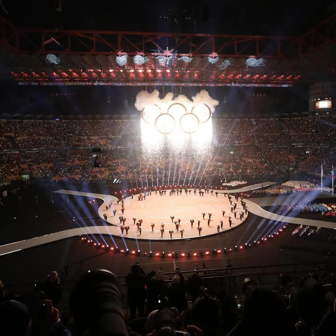 Artists perform during the opening ceremony of the Milano-Cortina 2026 Winter Olympic Games at the San Siro Stadium in Milan.