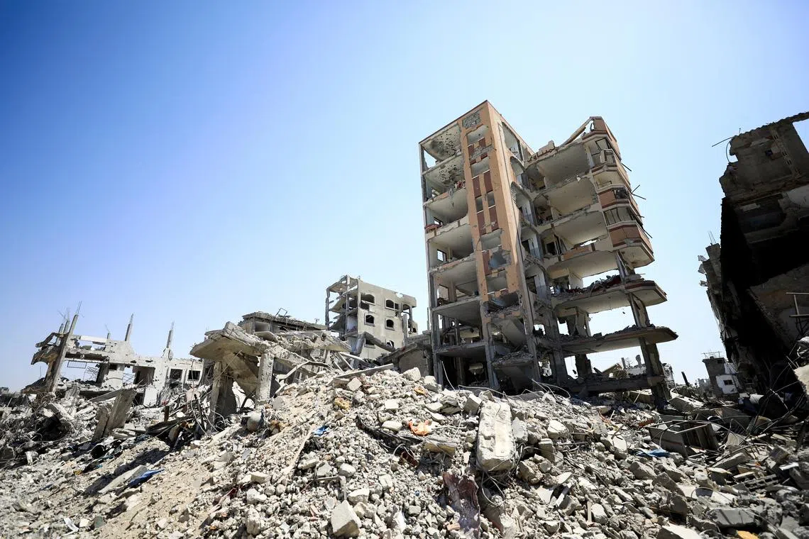Buildings lie in ruin, after Israeli forces withdrew from Shejaiya neighborhood, following a ground operation, amid Israel-Hamas conflict, in eastern part of Gaza city, July 10, 2024. REUTERS/Dawoud Abu Alkas