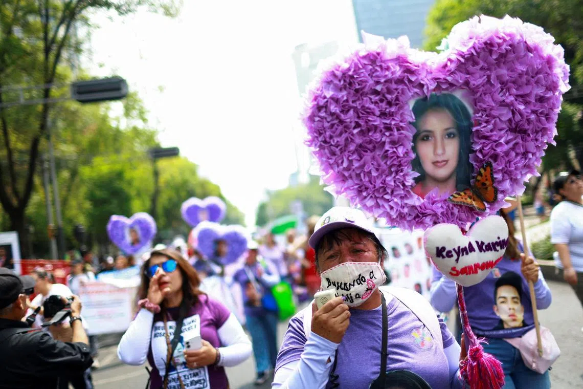 Collectives and families of the disappeared march on Mother's day asking for support in their fight against impunity in Mexico ahead of the 2026 FIFA World Cup, in Mexico City, Mexico May 10, 2026. REUTERS/Raquel Cunha