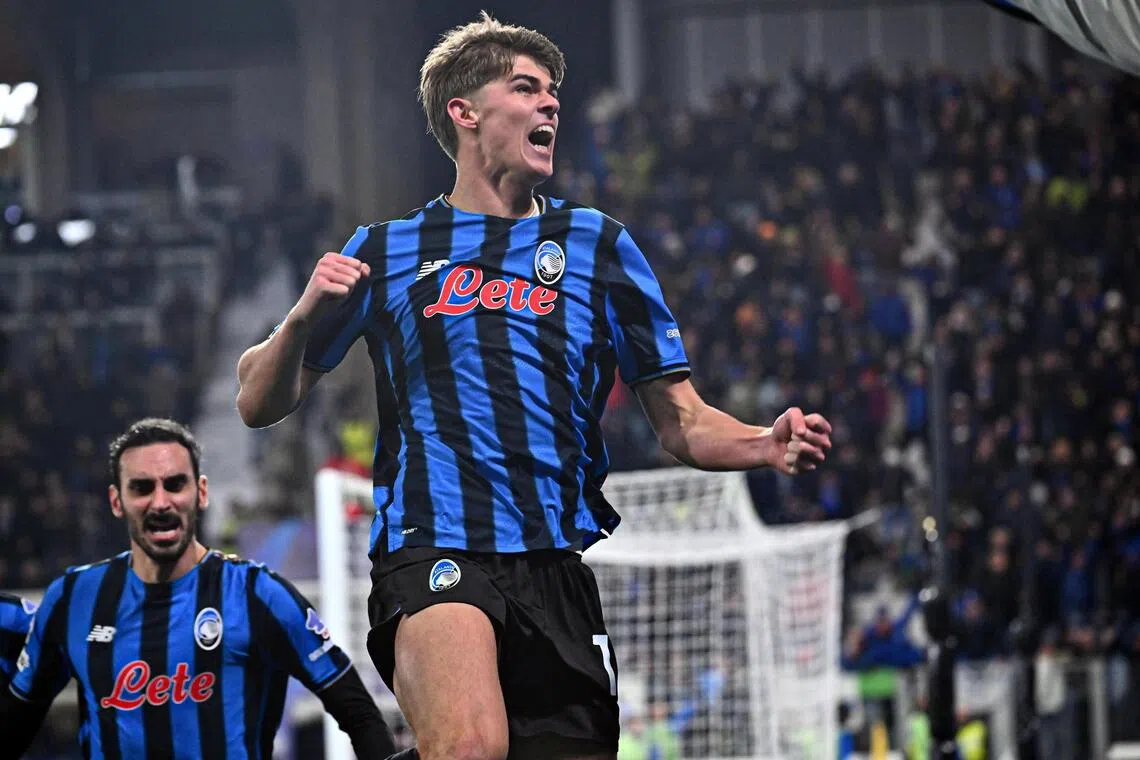 Atalanta's Charles De Ketelaere (right) celebrates scoring the winning goal against Chelsea.