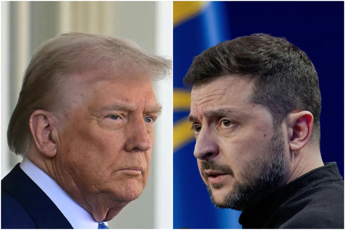 Relations between US President Donald Trump (left) and his Ukrainian counterpart, Mr Volodymyr Zelensky, have warmed dramatically since February.