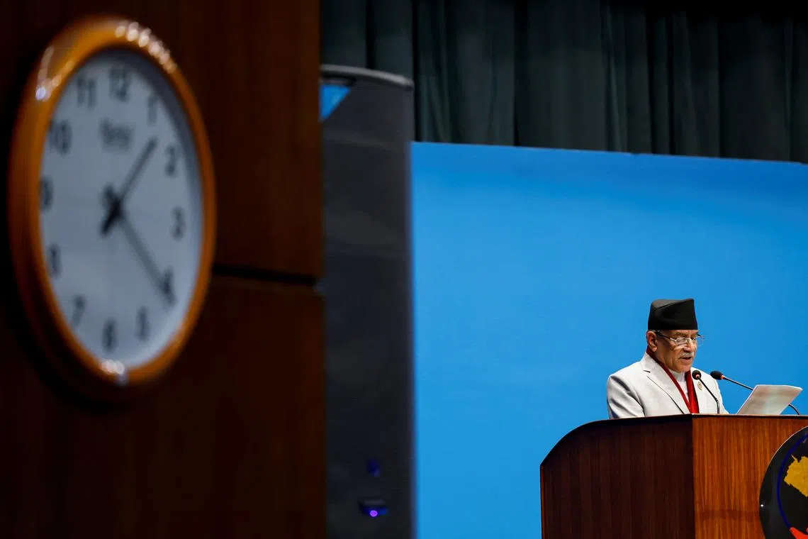 Nepal's Prime Minister Pushpa Kamal Dahal, also known as Prachanda, delivers a speech before a confidence vote at the parliament in Kathmandu, Nepal January 10, 2023. REUTERS/Navesh Chitrakar/File Photo