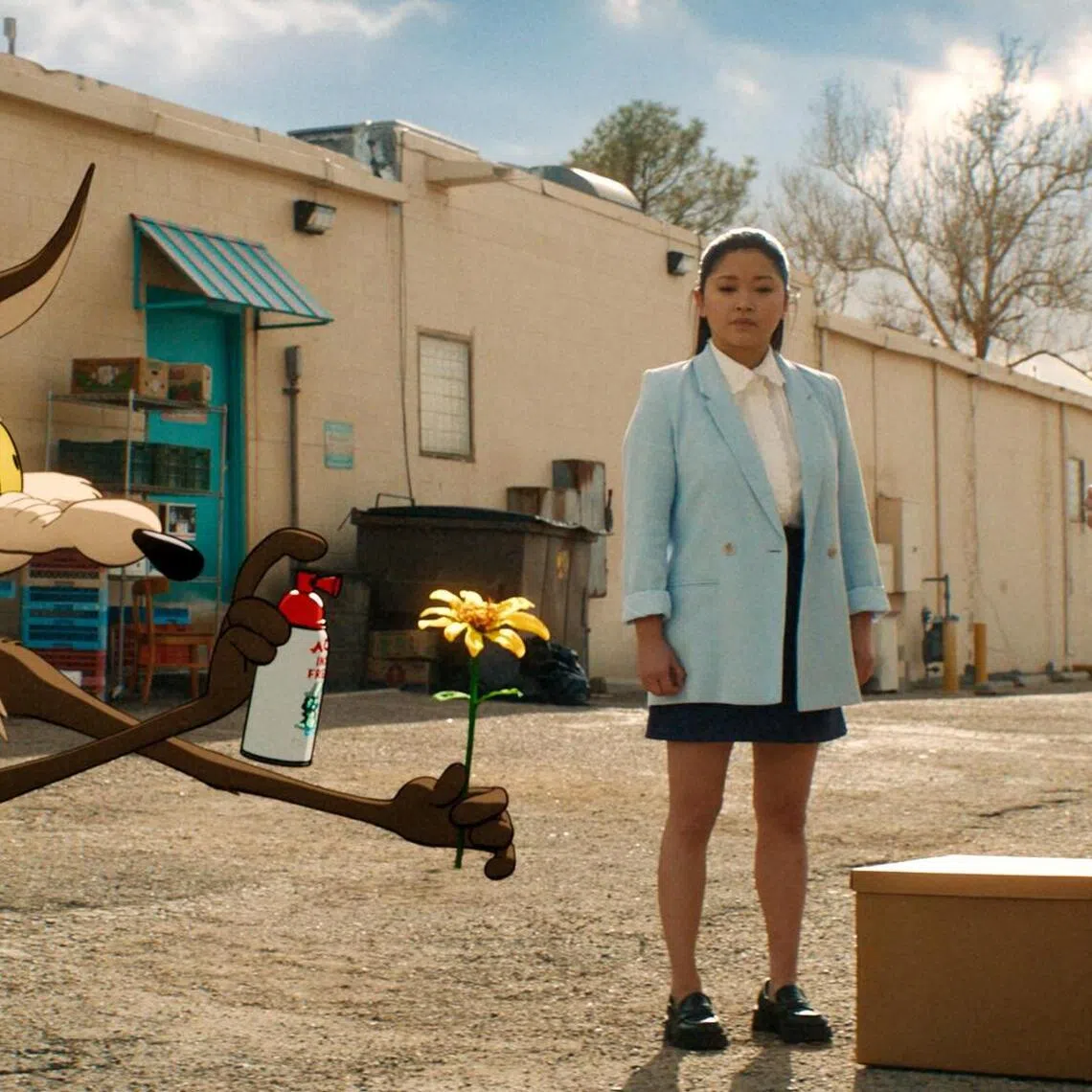 looney12 - (From left) Wile E. Coyote, Lana Condor and Will Forte in Coyote Vs Acme.
source/copyright: Shaw Organisation