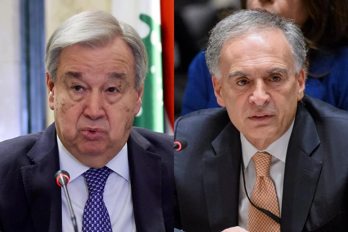 UN Secretary-General Antonio Guterres (left) had appointed veteran French diplomat Jean Arnault to be his personal envoy on the conflict in the Middle East.