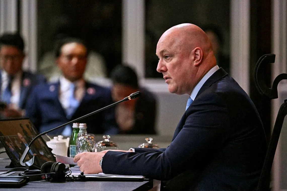 FILE PHOTO: New Zealand's Prime Minister Christopher Luxon speaks as he attends the ASEAN – New Zealand Commemorative Summit during the 47th Association of Southeast Asian Nations (ASEAN) Summit in Kuala Lumpur, Malaysia, on October 28, 2025.     LILLIAN SUWANRUMPHA/Pool via REUTERS/File Photo