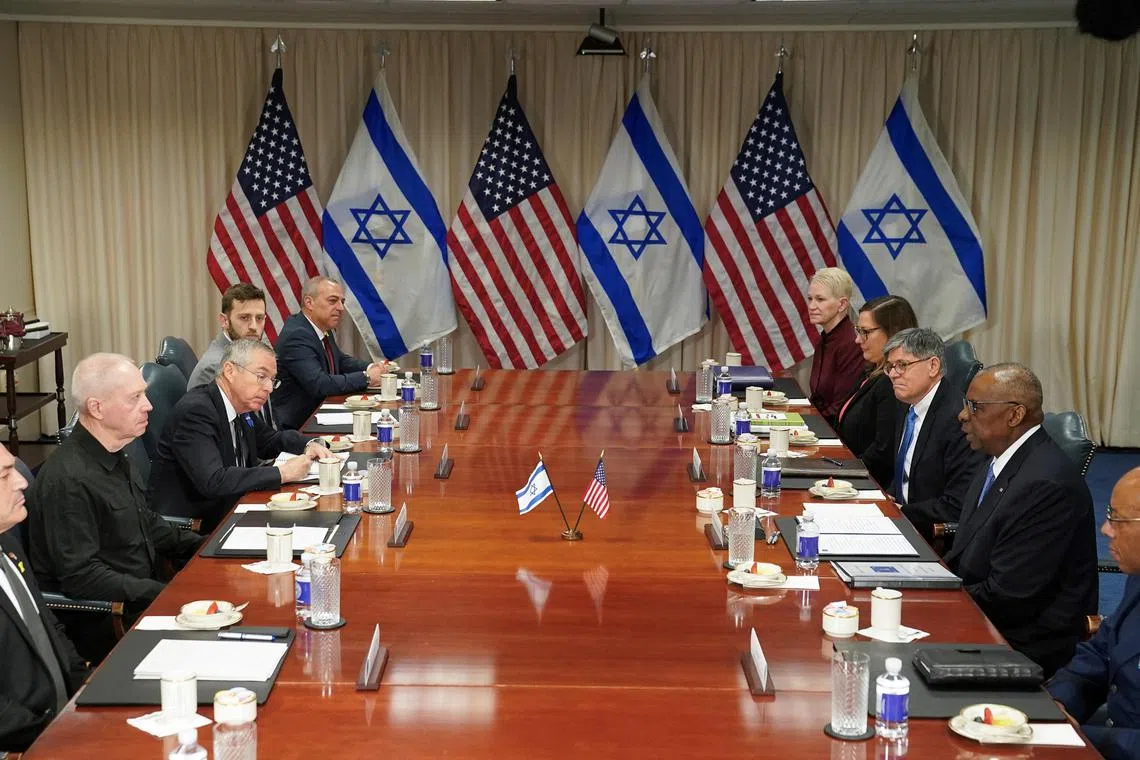 US Secretary of Defense Lloyd Austin meets with Israeli Defense Minister Yoav Gallant at the Pentagon in Washington on March 26.
